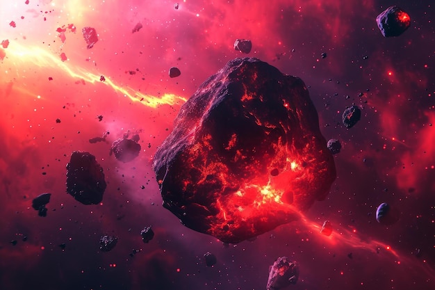 Драматический красный астероид кинематографический взрыв генерирует ИИ
