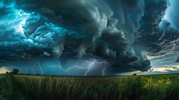 Photo a dramatic and aweinspiring landscape photograph of a supercell thunderstorm