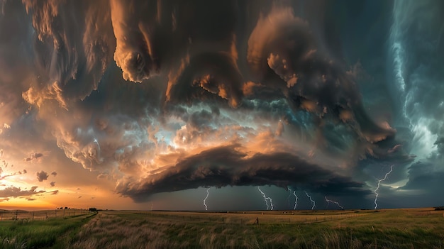 Photo a dramatic and aweinspiring landscape photograph of a supercell thunderstorm