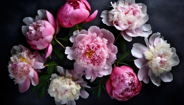 Dramatic beauty of peony on black background Spring flowers