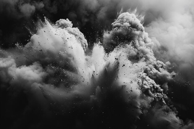 Драматический черно-белый взрыв дыма и пыли