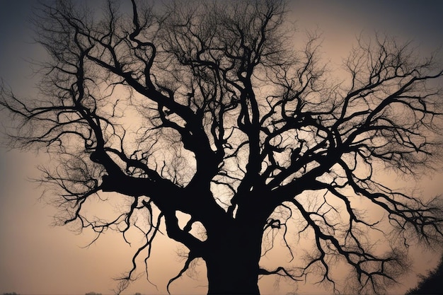 A dramatic black and white tree landscape