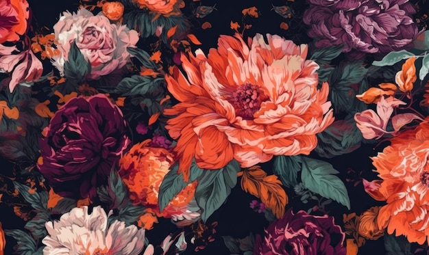 Photo dramatic bold flowers pattern design