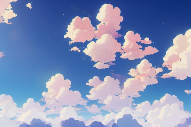 Dramatic clouds in a beautiful rural nature garden an illustration in an anime background