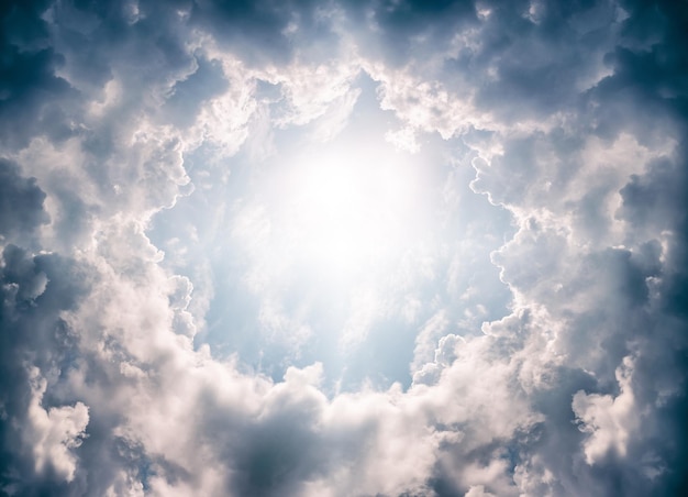 Dramatic clouds frame and sunlight background