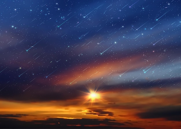 драматические облака звездное небо звезда осень и оранжевый закат лето ночь облачно морской пейзаж природа фон