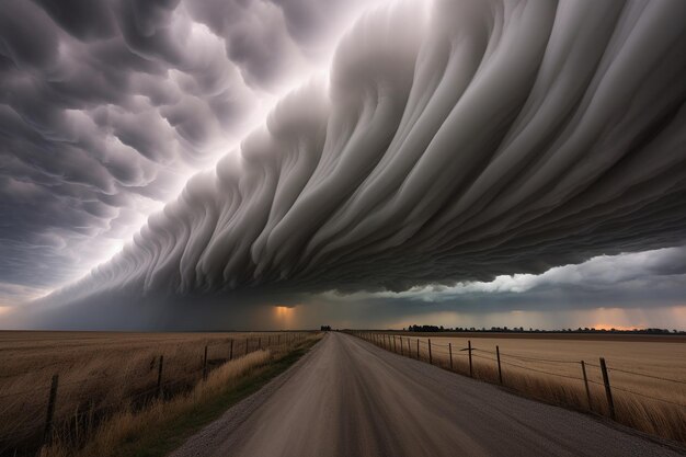 Photo dramatic cloudscape with mammatus clouds