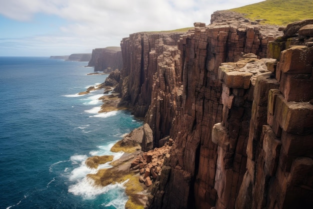 Dramatic coastal cliff against a stormy sky