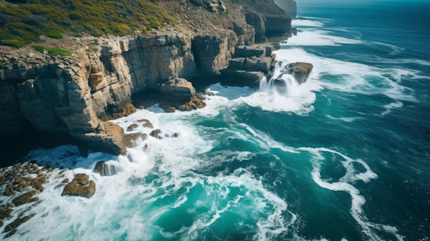 Dramatic Coastline A Bird's_Eye View of Towering Cliffs and Turquoise Waters