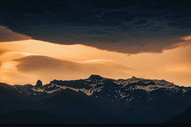 Dramatic of colorful sunset sky and Asperitas cloud over Icelandic mountain at Iceland