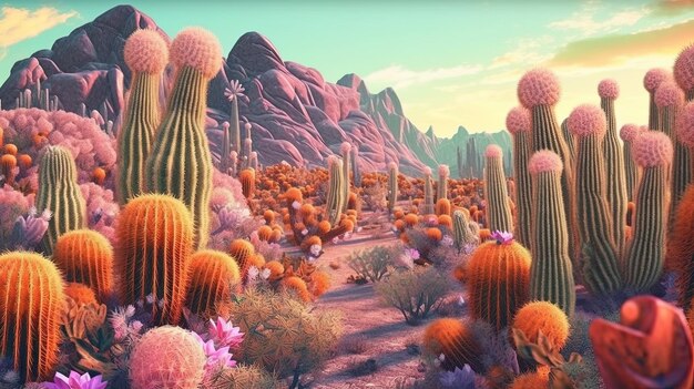 Dramatic desert cacti Fantasy concept Illustration painting