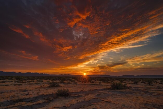 Photo dramatic desert sunset with silhouette of tree