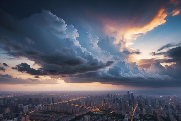 Dramatic evening cloudscape in city