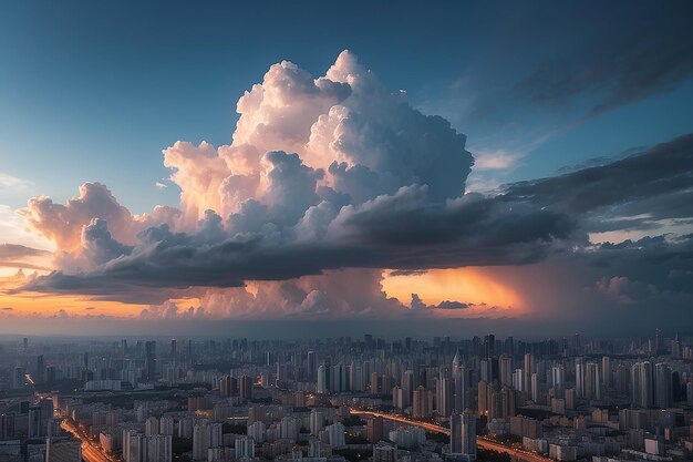 Dramatic evening cloudscape in city