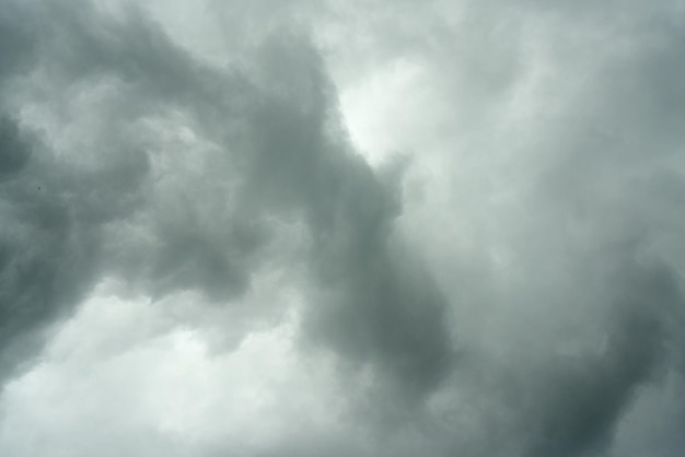 Dramatic grey clouds in the sky.