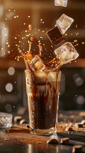 Dramatic ice coffee pour