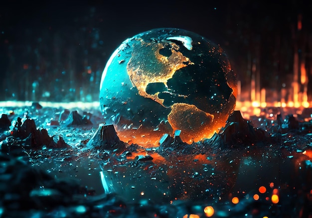 Photo dramatic illustration about destruction of planet earth