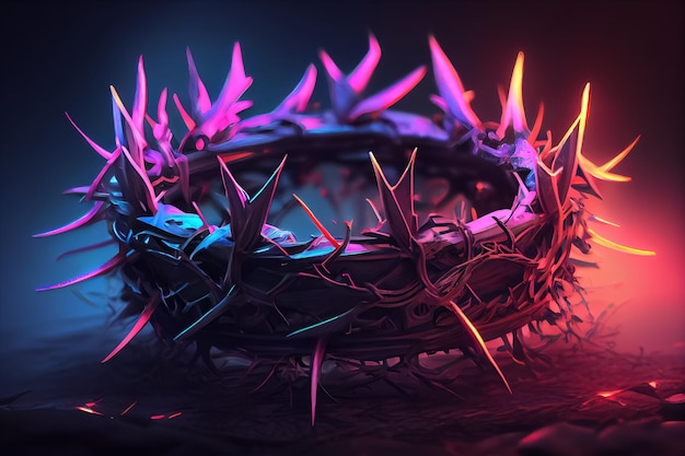 Dramatic illustration of crown in neon color with Jesus AI