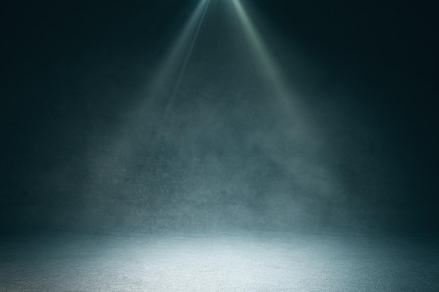 Photo dramatic light beams on dark stage with smoke ideal for performance and announcement background 3d rendering