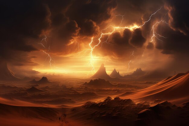 Dramatic Lightning Storm Over Desert Dunes Generative AI