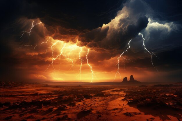 Dramatic Lightning Storm Over Desert Dunes Generative AI