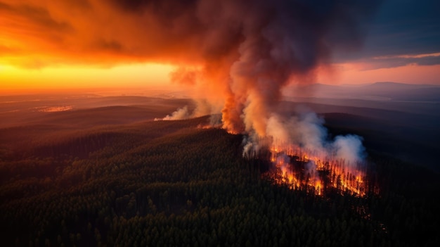 dramatic massive forest fire