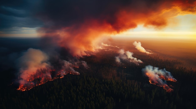 dramatic massive forest fire