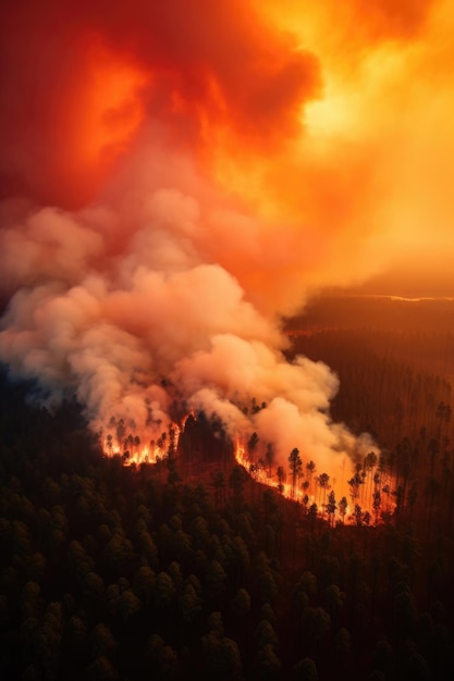 dramatic massive forest fire