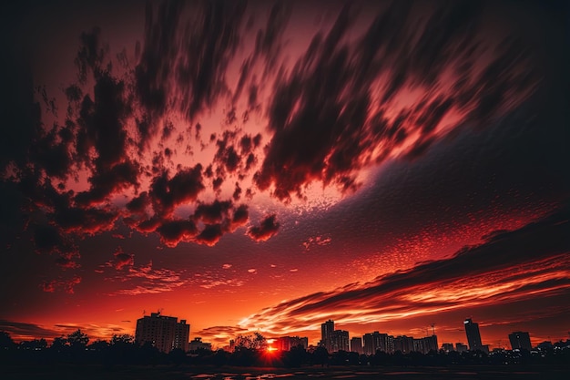 Dramatic morning sky in dark red