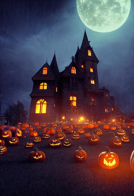 Premium Photo | A dramatic mystical halloween backdrop a full moon ...