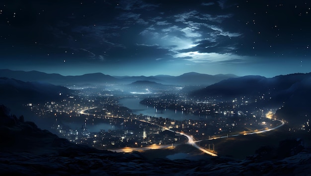 Драматический ночной город в стиле Джун Гын Ли и Эрика Йоханссона, созданный искусственным интеллектом