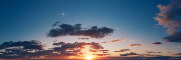 Dramatic panorama of the sunset sky in the evening.