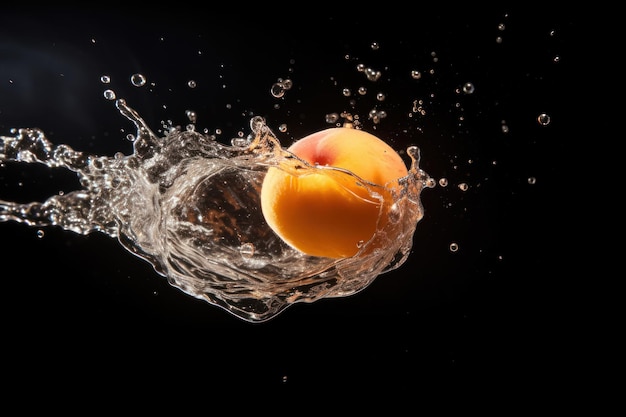 Dramatic Peach Splash Peach on a Dark Background with Water Splash Generative AI