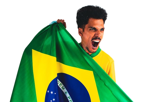 Dramatic Portrait of a Black Soccer Player Holding Flag