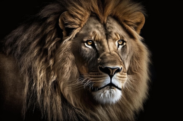 Драматический портрет льва Доминантное лицо льва большое королевское животное
