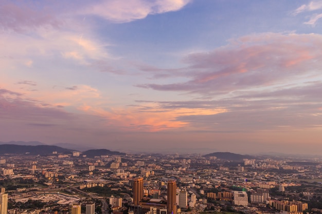 Dramatic purple  sky  and clouds over Kuala Lumpur city centre