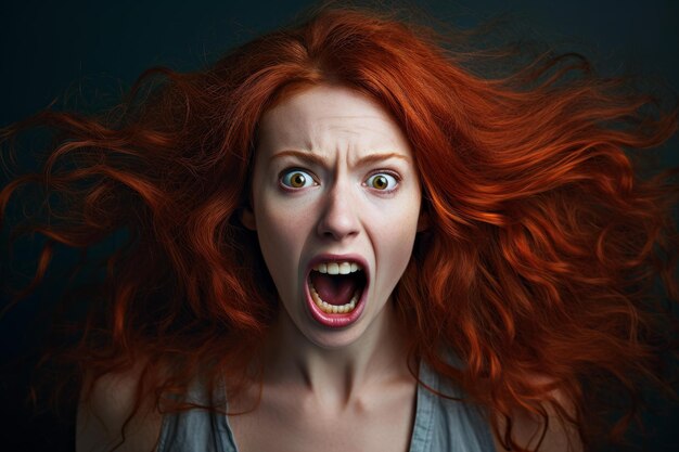 Dramatic Red hair woman scream closeup Generate Ai