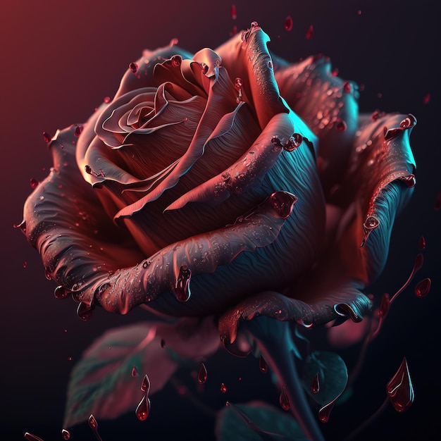 Photo dramatic red rose render generative ai