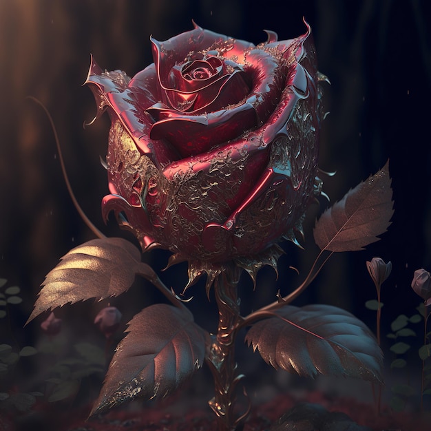 Photo dramatic red rose render generative ai