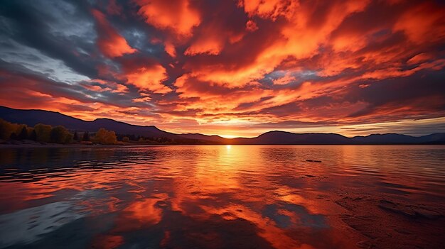 Foto un cielo rosso drammatico, un tramonto bellissimo e colorato.