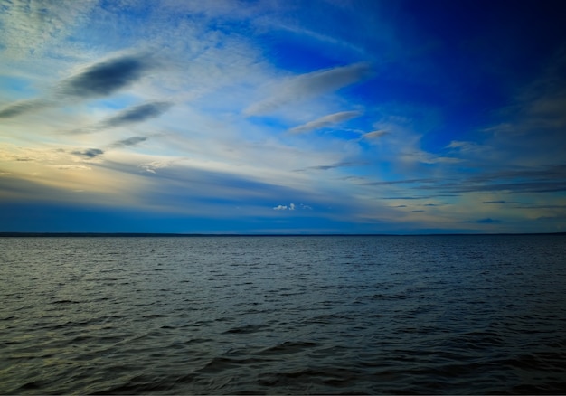 Dramatic river horizon during sunset time backdrop