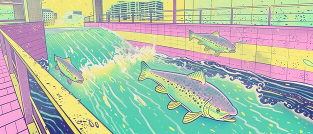 Photo the dramatic saga of salmon swimming upstream across a random urban waterway resilience flows