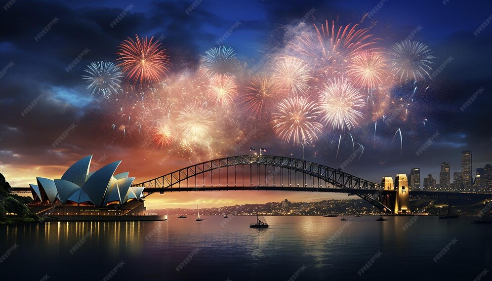 Premium AI Image A dramatic scene of Australia Day fireworks over