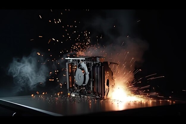 Photo dramatic scene of computer components undergoing intense overclocking and overheating