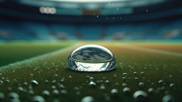 Dramatic shot of a soccer ball on a rainy day