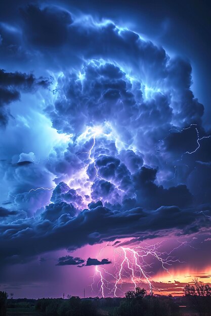 Dramatic shot of thunderstorms with lightning in the nature