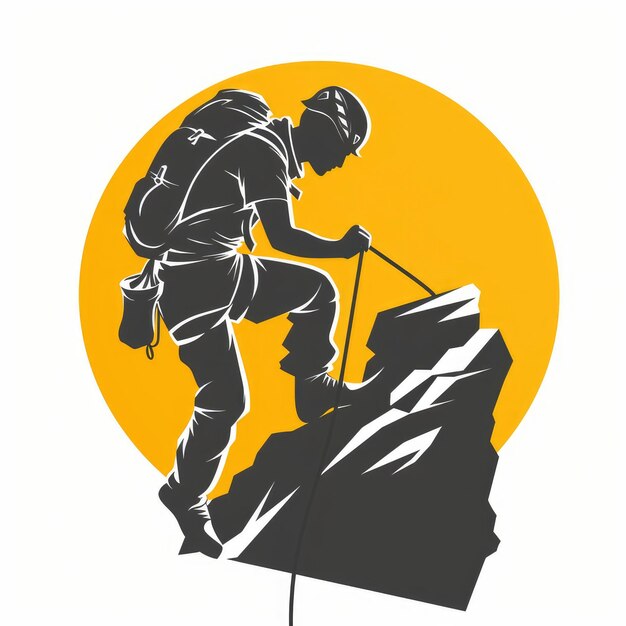 Photo dramatic silhouette of a climber against a yellow sun backdrop climber logo