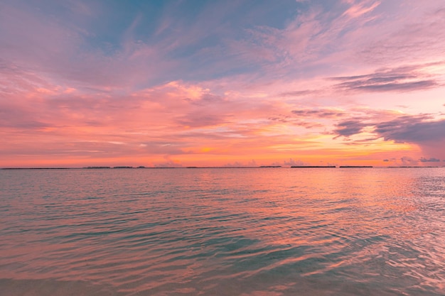 Dramatic sky idyllic seascape. Calm waves water splashes texture. Fantasy horizon relax peaceful sea