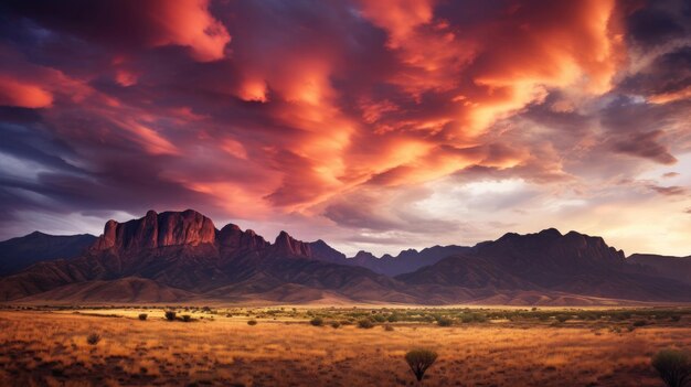 カザフスタンの夕暮れの山の上の劇的な空