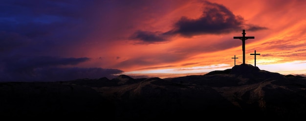 Photo dramatic sky passion of jesus christ and cross as symbol of death and resurrection